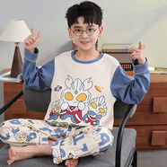 男童睡衣春秋純棉長(cháng)袖套裝卡通兒童睡衣中大童小孩男孩寬松家居服 DZ3872咸蛋超人 110 小童10碼身高100-115cm40斤內