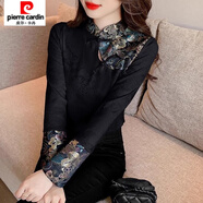 皮爾卡丹（pierre cardin）國風(fēng)刺繡盤扣中國冬季新款氣質(zhì)修身上衣顯瘦復(fù)古立領(lǐng)打底 黑色 常規(guī) 建議100-110斤 L