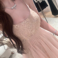 蕾絲拼接網(wǎng)紗吊帶連衣裙輕奢高級感撞色性感芭蕾風(fēng)短款蓬蓬小禮裙 粉色 S