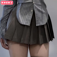 柏潮甜美辣妹套裝裙女新款條紋長(cháng)袖襯衫女春季小個(gè)子顯瘦百褶裙兩件套 灰色百褶裙 【單件】 S 【建議70-85斤】