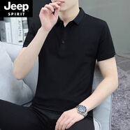 JEEP SPIRIT夏季polo.衫翻領(lǐng)短袖t恤男白色休閑衣服有領(lǐng)半袖帶領(lǐng)體恤 P-GW-201-黑色 M 90-105斤