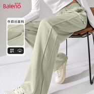 班尼路（Baleno）黑色拼接直筒褲女春秋季2025年簡約潮流時尚感休閑簡約百搭長褲