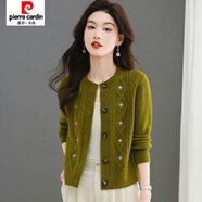 皮爾卡丹（pierre cardin）復古民族風(fēng)繡花針織開(kāi)衫女秋冬新款寬松洋氣媽媽中毛衣外套上衣 綠色 2XL 121-130