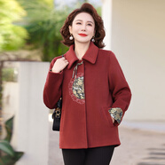 孜顏媽媽裝毛呢外套中老年女裝春裝50歲60春季老人衣服呢大衣短款上衣 2152505安紅 XL （建議90-105斤）