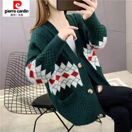 皮爾卡丹（pierre cardin）春秋款女裝慵懶風(fēng)開(kāi)衫毛衣新款韓版大碼寬松外穿針織外套 綠色 收藏+關(guān)注--極速發(fā)貨 建議【80斤-95斤】 S