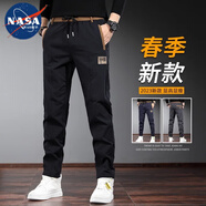 NASA WASSUP春秋季休閑褲男款2024秋冬新款修身小腳直筒男士運(yùn)動(dòng)長(zhǎng)褲子潮牌 黑色常規(guī) 32 （125-145斤）
