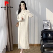皮爾卡丹（pierre cardin）配大衣過(guò)膝內搭打底毛衣裙女寬松顯瘦半高領(lǐng)流蘇針織連衣裙秋冬季 米色 M 165