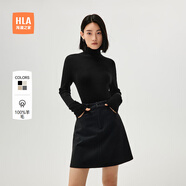 海瀾之家（HLA）【純羊毛】長(cháng)袖針織衫女款可翻高領(lǐng)毛衣女裝冬季 黑色V0 S 155/80A 建議85-100斤