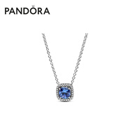 潘多拉（PANDORA）海洋之心項鏈套裝深藍(lán)色閃耀時尚風(fēng)簡約輕奢生日禮物送女友 閃耀光環(huán)方形吊墜項鏈頸飾 45cm