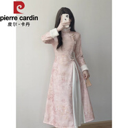 皮爾卡丹（pierre cardin）復古旗袍2025春新款新中式年輕款連衣裙披肩秋冬加絨少女 粉色 加絨 S