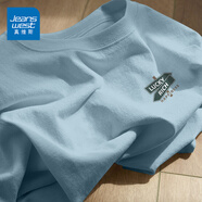 真維斯（Jeanswest）圓領(lǐng)純棉T恤男簡(jiǎn)約有型精梳棉舒適透氣日常健身跑步寬松五分袖 淺藍(lán)#小木牌 L