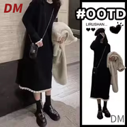 DALEY MODE小個子赫本風(fēng)黑色毛衣針織連衣裙子女裝2025新款季感長裙百搭時尚 黑色毛衣裙長款 M