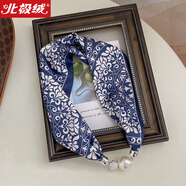 北極絨磁扣絲巾女春秋薄款護脖子懶人磁吸扣絲巾小長(cháng)條領(lǐng)巾護頸珍珠項鏈 青花瓷