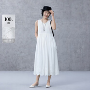生活在左純棉連衣裙優(yōu)雅花邊繡花寬松2025夏季新款無(wú)袖背心裙女 米白色 M