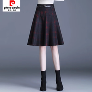 皮爾卡丹（pierre cardin）格子毛呢半身裙女秋冬季新款高腰短裙A字裙顯瘦時(shí)尚百褶傘裙 大紅格短款 /26建議95斤以內(nèi) S