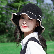 暢印鏤空漁夫帽女新款夏季時(shí)尚簡(jiǎn)約蝴蝶結(jié)遮陽(yáng)帽可折疊防曬太陽(yáng)帽 黑色