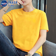 NASALIKE【100%純棉】t恤男純棉短袖夏季青年半袖打底衫百搭上衣體恤男裝 純色-黃 XL (建議125-145斤)