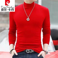 皮爾卡丹（pierre cardin）打底衫男純色秋冬季高領衛(wèi)l衣長袖T恤衣酒紅色秋衣體恤潮 半高l領 大紅 3XL 【145-160斤】