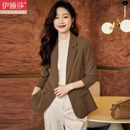 伊婭莎小西裝外套女士氣質(zhì)短款小個(gè)子正裝休閑修身顯瘦今年流行西服上衣 咖啡色常規(guī)【一?？邸?M 推薦90-105斤