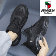 西域駱駝（VANCAMEL）男鞋2025新款薄透氣網(wǎng)面跑步增高黑色潮鞋 黑色-主圖款 41