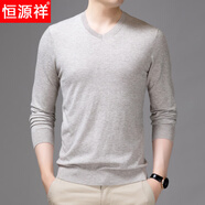 恒源祥新款男士V領(lǐng)羊毛中青年純色薄款針織衫春秋長(cháng)袖t恤潮流羊絨毛衣 駝色（*款號：9006） L 170