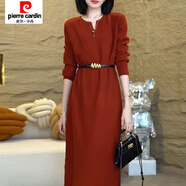 皮爾卡丹鄂爾多斯市產(chǎn)時(shí)尚過(guò)膝氣質(zhì)針織秋冬連衣裙長(cháng)袖新款寬松中長(cháng)款 紅色 L 110/120斤