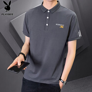 花花公子（PLAYBOY）短袖T恤男夏季男士冰絲polo衫寬松半袖翻領高端衣服 311深灰 L