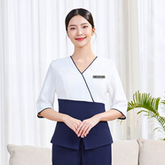 維可蘿職業(yè)裝女裝套裝美容院足浴技師SPA酒店會(huì)所前臺(tái)養(yǎng)生館茶樓工作裝 藏藍(lán)色上衣+藏藍(lán)色褲 XL