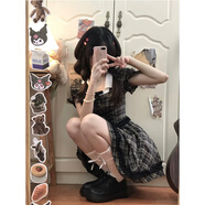 汐菡法式連衣裙夏季2025新款公主裙甜辣妹小個子收腰短款蓬蓬裙子夏天 時尚潮流格子黑色 均碼 （可備注碼數(shù)）
