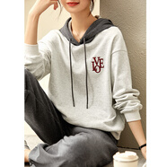 尚都比拉BI備基礎(chǔ)百搭時尚撞色連帽衛(wèi)衣哈倫褲套裝女 淺花灰配深花灰 M