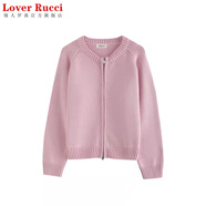 LOVER RUCCI100%純棉開衫外套女針織衫短款秋冬圓領(lǐng)長袖簡約外穿加厚毛衣 淺粉色 M