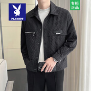 花花公子夾克外套男2025春秋新款翻領(lǐng)潮流休閑美式短款感衣服 黑色 L