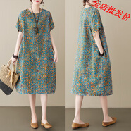 【特價】夏季高端棉麻連衣裙女夏文藝復古民族風寬松遮肉 圖片1號色 L 【115-130斤】