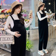 孕婦背帶褲春秋套裝時(shí)尚新款加絨孕婦褲毛衣寬松大碼孕婦裝休閑褲 黑色背帶褲+白色毛衣(套裝) XL碼[建議125-145斤]