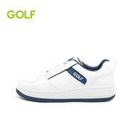 高爾夫（GOLF）男鞋真皮男休閑鞋透氣小白鞋男士皮鞋時尚百搭牛皮厚底增高板鞋男 白+藍(lán) 41