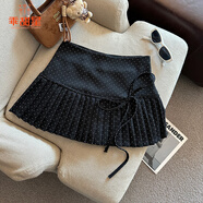 乖甜星學(xué)院風(fēng)波點(diǎn)百褶半身裙女蝴蝶結系帶a字裙小個(gè)子秋季圣誕紅色裙子 黑色【半身裙/短裙/jk/百褶/半裙 S 建議80-90斤