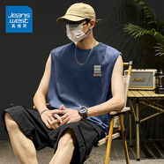 真維斯（Jeanswest）100%純棉背心男美式潮流街頭ins風(fēng)圓領(lǐng)無(wú)袖上衣男款戶(hù)外百搭汗衫 霧霾藍#ZS花紋標X XL 【挺括有型】