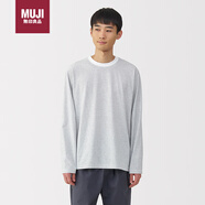 無印良品（MUJI）男式 天竺編織 圓領(lǐng)長袖T恤男士打底衫 白色條紋 L 
