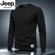 JEEP SPIRIT2025重磅純棉長(cháng)袖t恤帥氣休閑上衣小清新高檔純色圓領(lǐng)男裝打底衫 黑色 XL 體重155-170斤