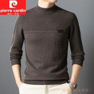 皮爾卡丹（pierre cardin）100%綿羊毛圓領(lǐng)羊毛衫男秋冬新款加厚毛衣拼接百搭爸爸裝針織上衣 深駝 L (175) -