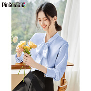 品彩（PinCai）長袖襯衫女職場穿搭氣質(zhì)通勤襯衣飄帶蝴蝶結(jié)雪紡襯衫 PW17CS178