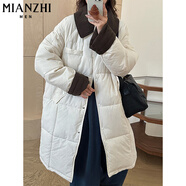 棉致韓系中長款加厚棉服女冬季新款小個子棉衣外套女面包服羽棉襖絨服 507米白色【高品質60】 M 105-125斤