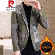 皮爾卡丹（pierre cardin）男士小西裝修身秋冬季毛呢外套韓版休閑一套搭配西服套裝 8065綠色 L 170