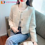VOYDOVE小香風(fēng)短款外套女2025春秋新款小個(gè)子粗花呢純色感上衣 米白色【z】 L 105-115斤
