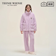 Teenie Weenie小熊睡衣女秋冬季加厚立領(lǐng)保暖情侶家居服休閑套裝 輕紫色（女款） L