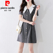 皮爾卡丹（pierre cardin）歐洲站2025韓版夏新款時(shí)尚百搭娃娃領(lǐng)氣質(zhì)時(shí)尚休閑字連衣裙針織 黑白格子 XL 【115-130斤】
