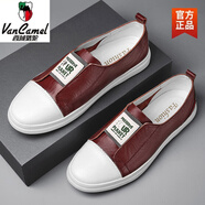西域駱駝春季男士皮鞋2025潮駕車(chē)旅游真皮休閑小皮鞋透氣板鞋百搭平底 酒紅-駱駝官方品牌旗艦 37