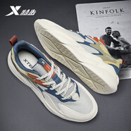 特步男鞋秋冬休閑鞋子男透氣網(wǎng)面潮流老爹鞋戶(hù)外旅游鞋男跑步運動(dòng)鞋 0030淺骨灰/墨青藍/茶白色 44