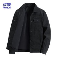 羅蒙（ROMON）夾克男士春秋潮流翻領(lǐng)純色上衣商務(wù)行政燈芯絨外套男2270黑色2XL