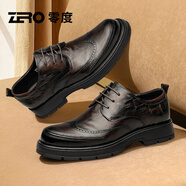 零度Zero官方皮鞋男2025春季新款舒適真皮輕便厚底增高正裝鞋潮流婚鞋 暗棕色 【系帶】 41 (255mm)